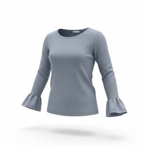 Copper Key Women Long Sleeve Knit Top Size L Blue Ruffle Sleeve Casual Shirt